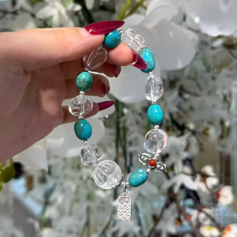 国潮系列锦鲤形象绿松石6颗经典新中式优雅浅绿色翡翠玻璃闪亮清凉大女主手串104145