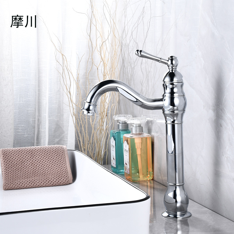 Step into the foreign trade washbasin, hot and cold water faucet, brass black antique black paint, nickel brushed, antique American kitchen faucet Item Picture