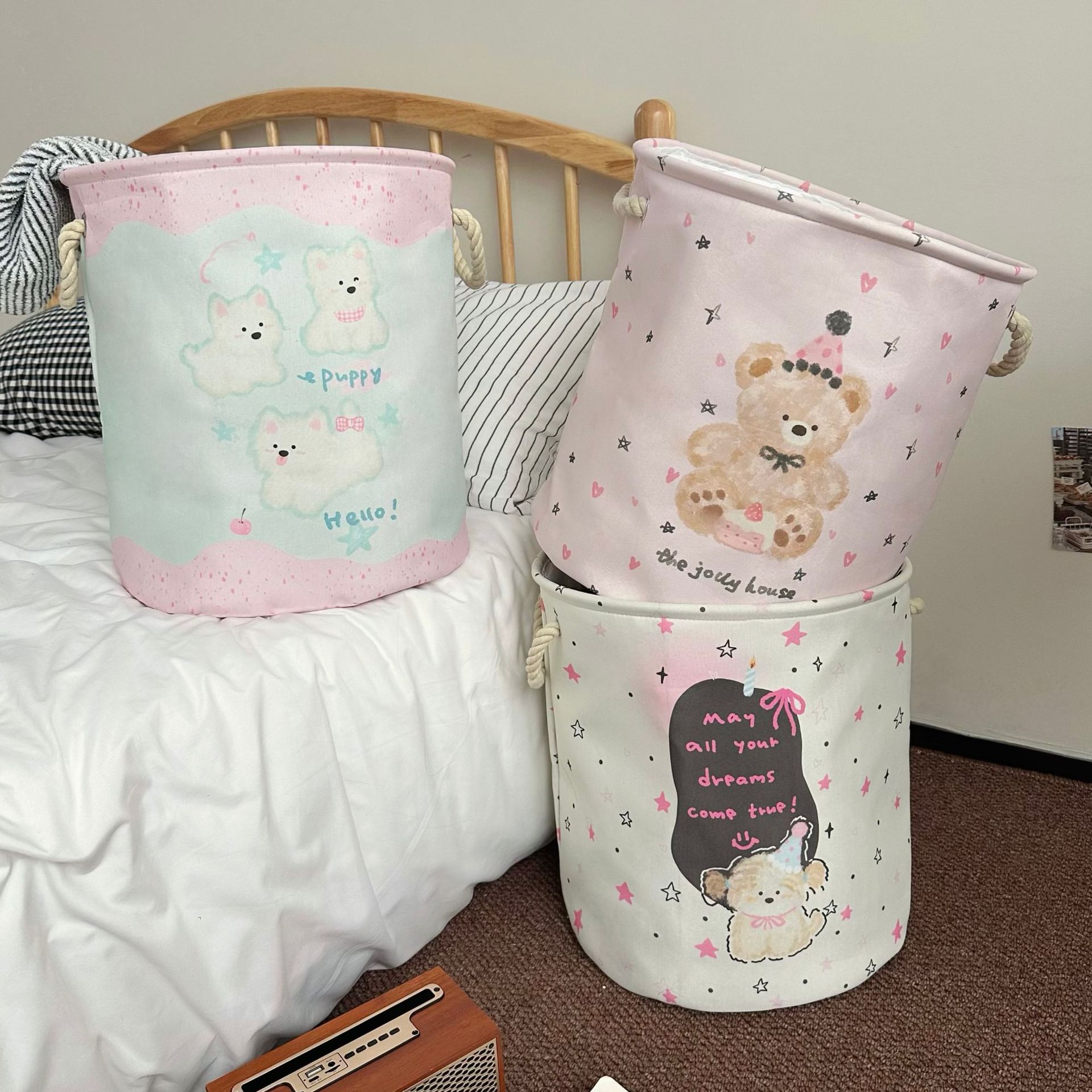 Mint West Highland Dirty clothes Basket, Plush toy storage bucket, bathroom clothes storage basket, household foldable storage bucket full figure