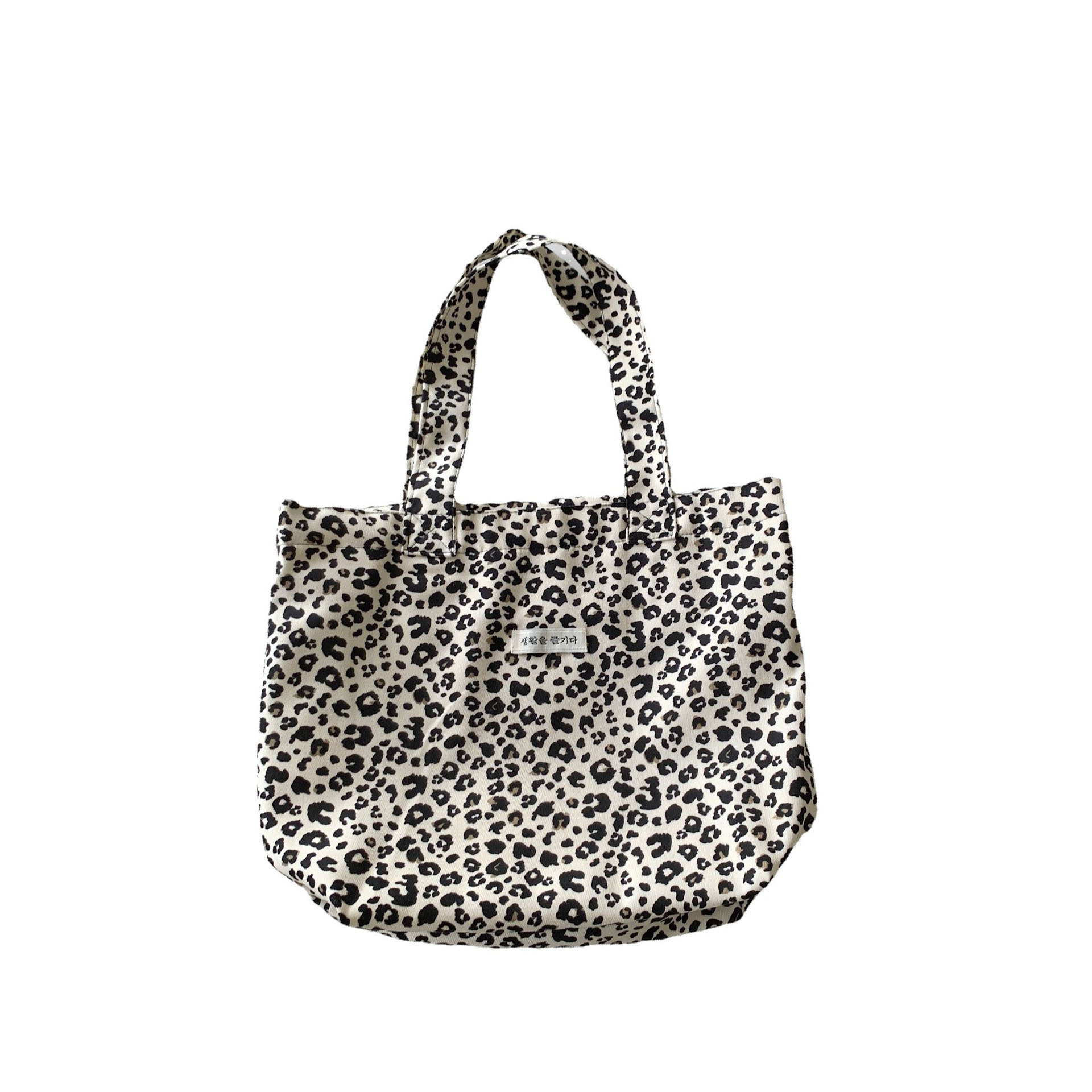 【 In Stock 】28101 Retro leopard Print canvas Bag for Girls, Large capacity casual hand-held shoulder bag for girls Item Picture