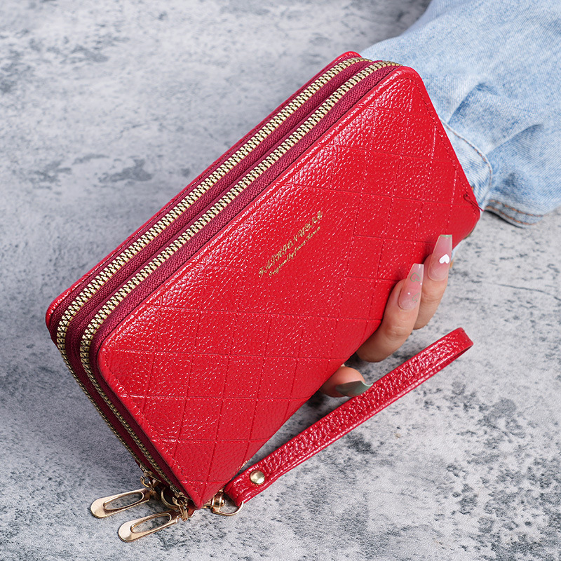 2023 New large-capacity wallet, long student clutch for women, double zipper, Korean version of women's key phone case Specification drawing
