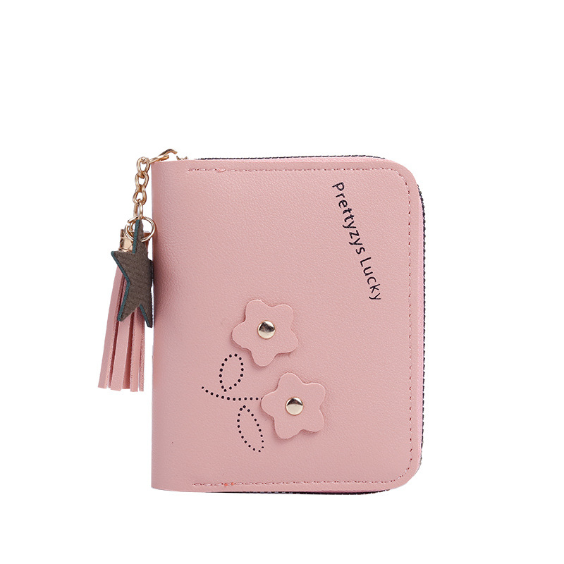 2021 Short wallet for women, zipper coin case, cute flower Korean version, New mini and fresh coin purse Item Picture