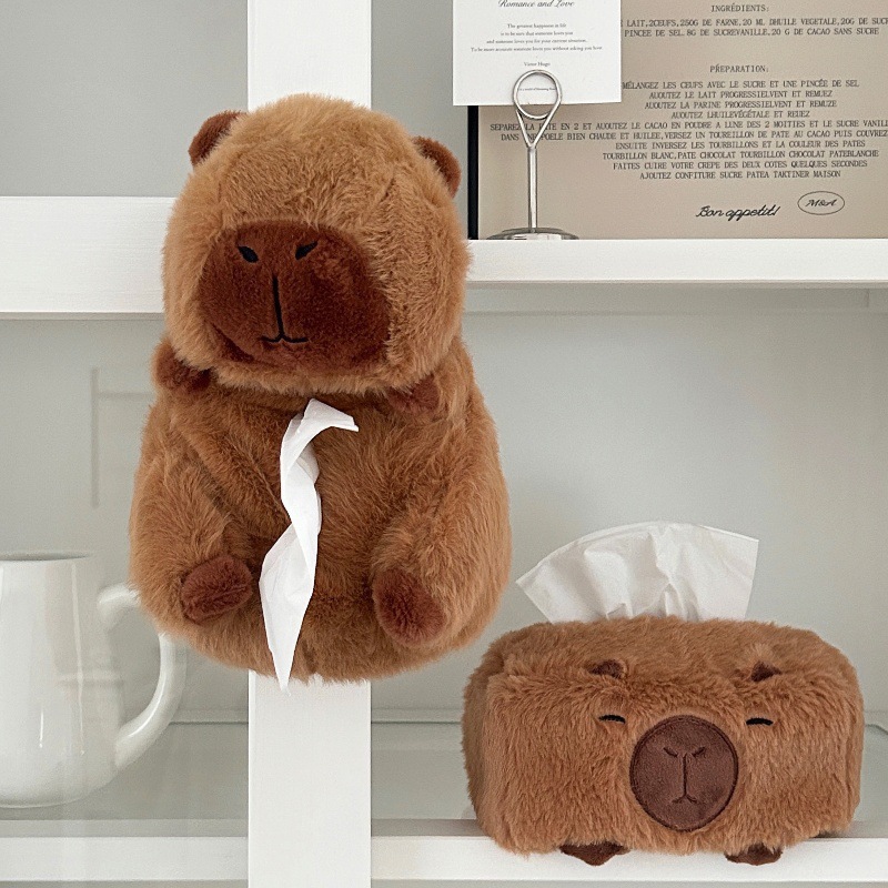 Cute Capibara tissue box, creative fluffy capybara storage box, home desktop storage, car tissue box full figure