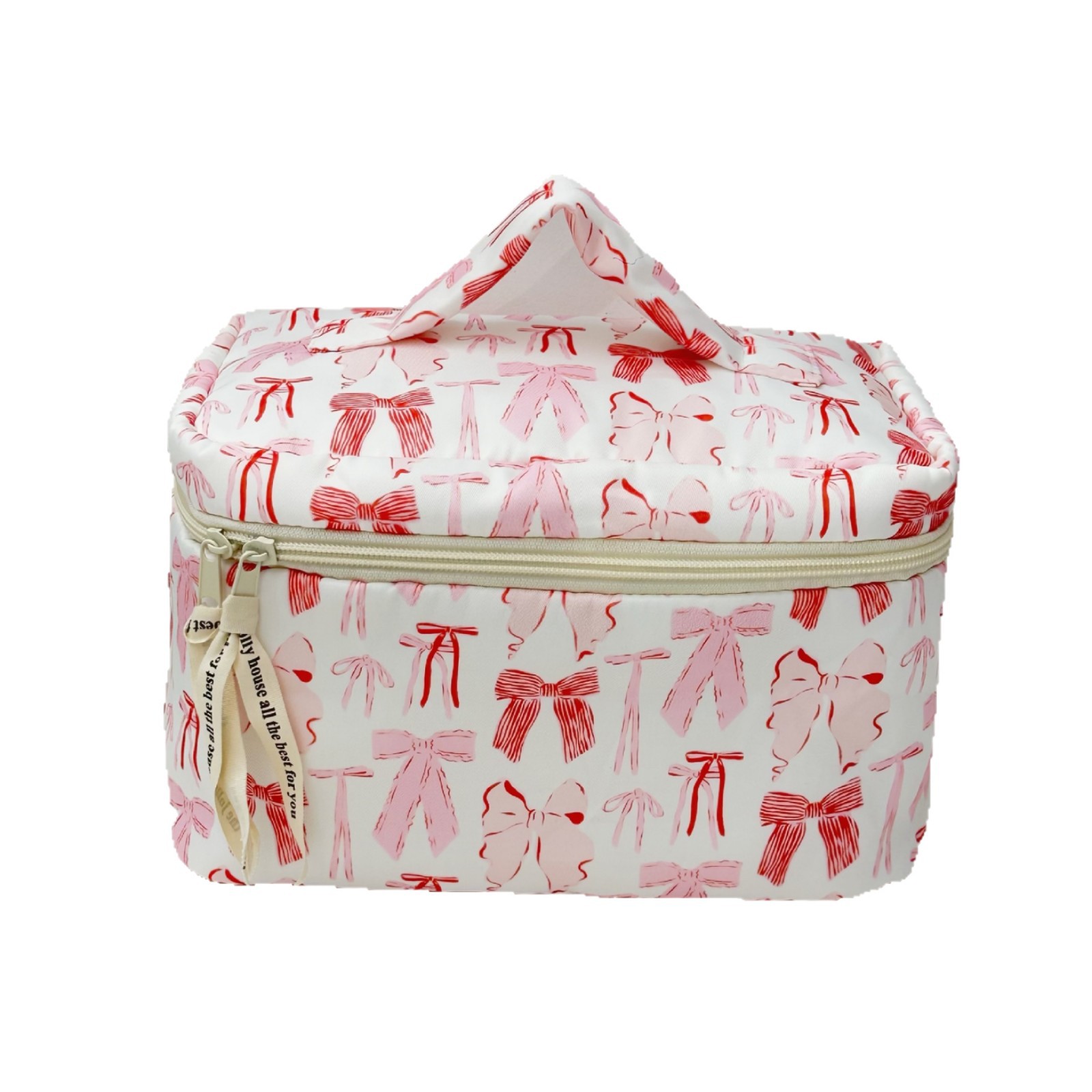 Pink bow makeup bag, large-capacity girl's heart storage bag, student dormitory cosmetics and toiletries storage bag Item Picture