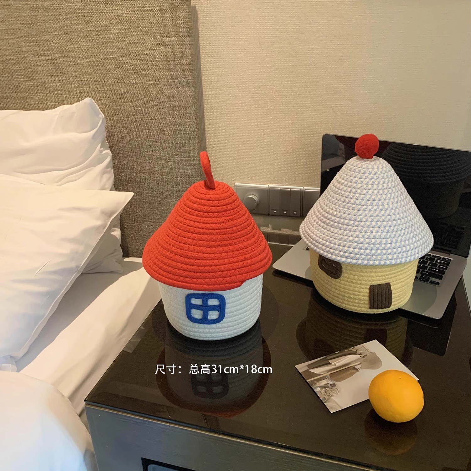 Desktop storage basket, woven storage box with lid, cotton thread snacks, living room coffee table, wool thread toys, TV cabinet storage basket details Picture