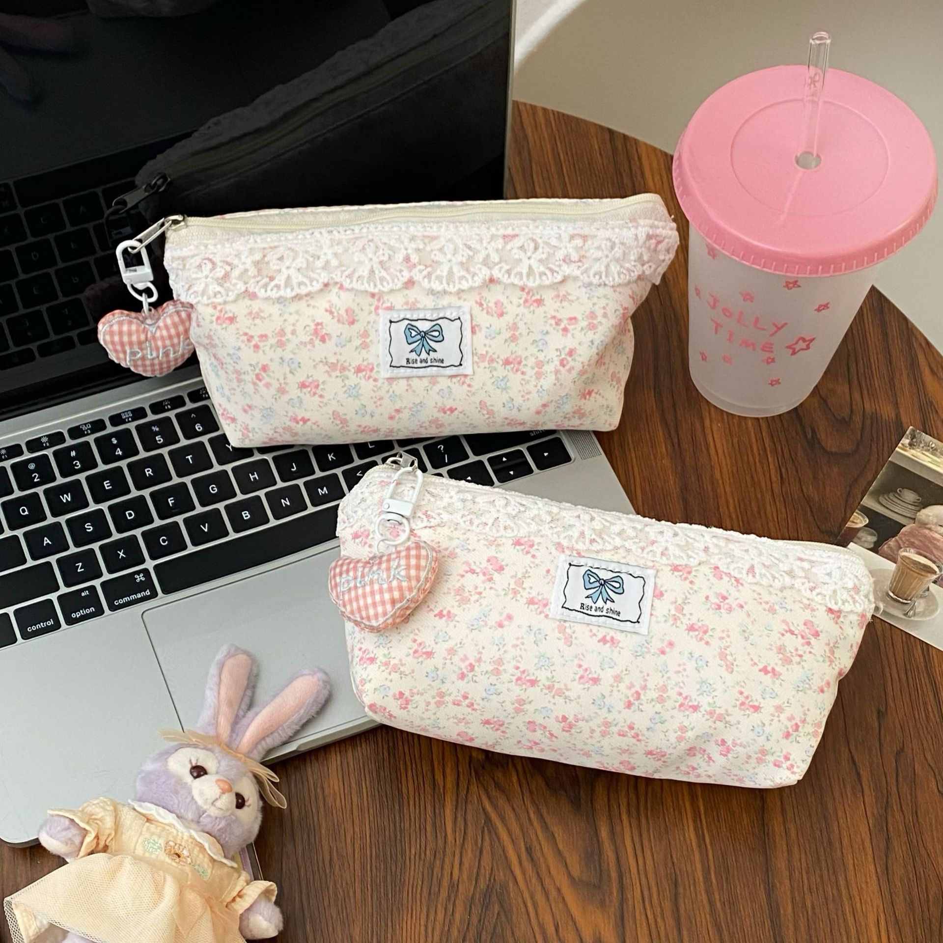 Lace floral pen case, high school girls' appearance level, ins style, large-capacity student portable stationery box, school supplies storage bag Specification drawing