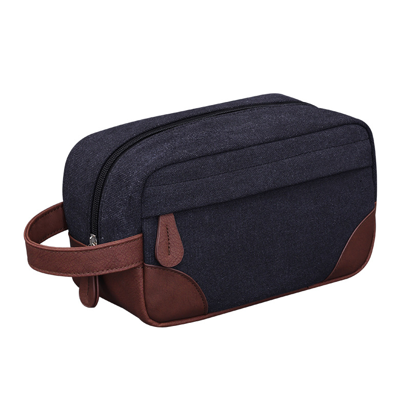 Cross-border Amazon European and American retro pu patchwork canvas men's toiletry bag, travel portable makeup bag, niche design Item Picture