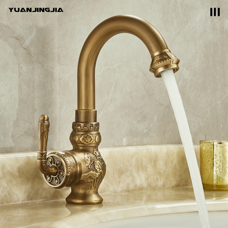 Retro carved thickened all-copper basin faucet, bathroom countertop basin, rotatable hot and cold water faucet Application Scenario