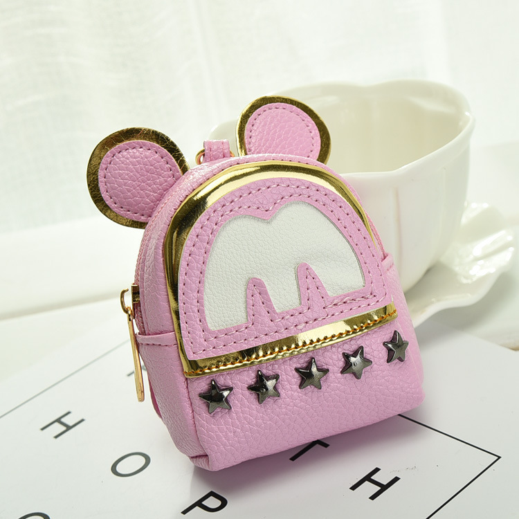 New cute key case, coin purse, riveted mini schoolbag, car key chain, pendant and ladies' wallet from South Korea details Picture