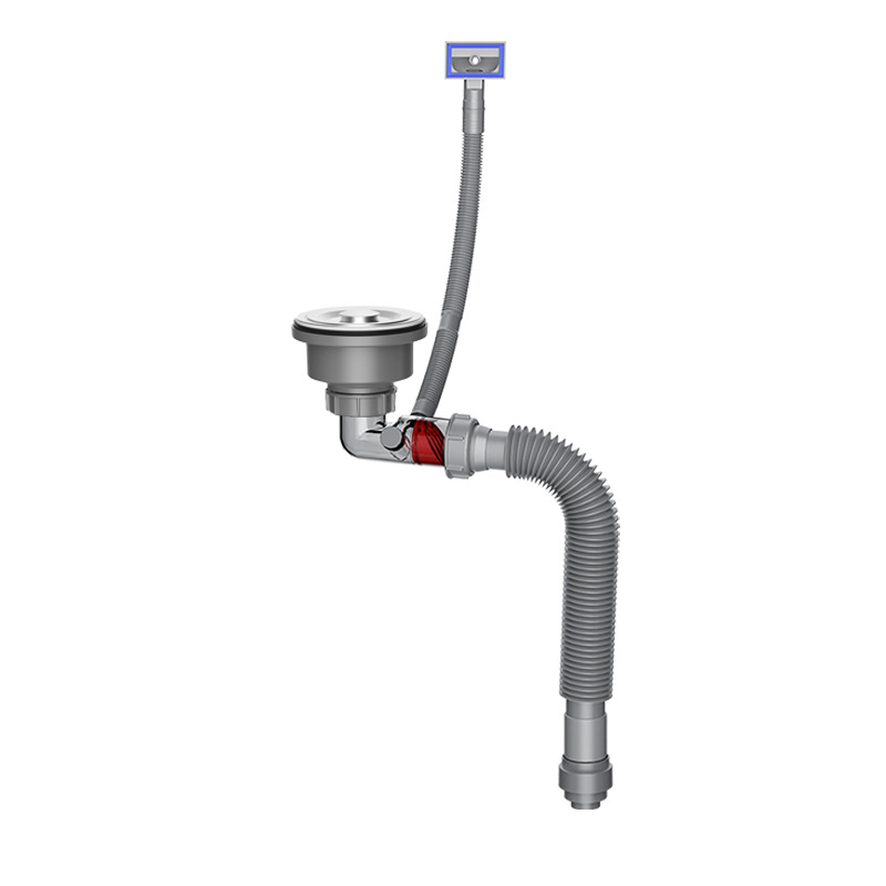 Wholesale of 304 stainless steel anti-odor kitchen drain pipe, side drain for sink, space-saving drain pipe set Item Picture