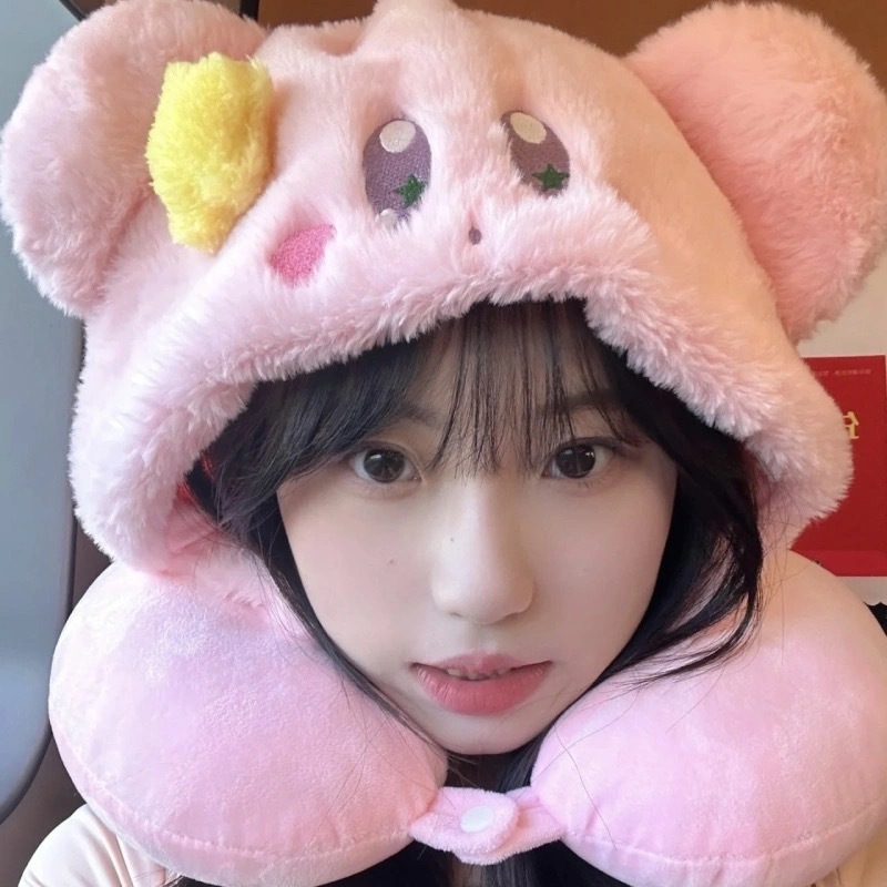 Creative and cute three-dimensional neck protection U-shaped pillow, big ears cartoon hooded U-shaped pillow, travel and leisure nap plush neck pillow Specification drawing