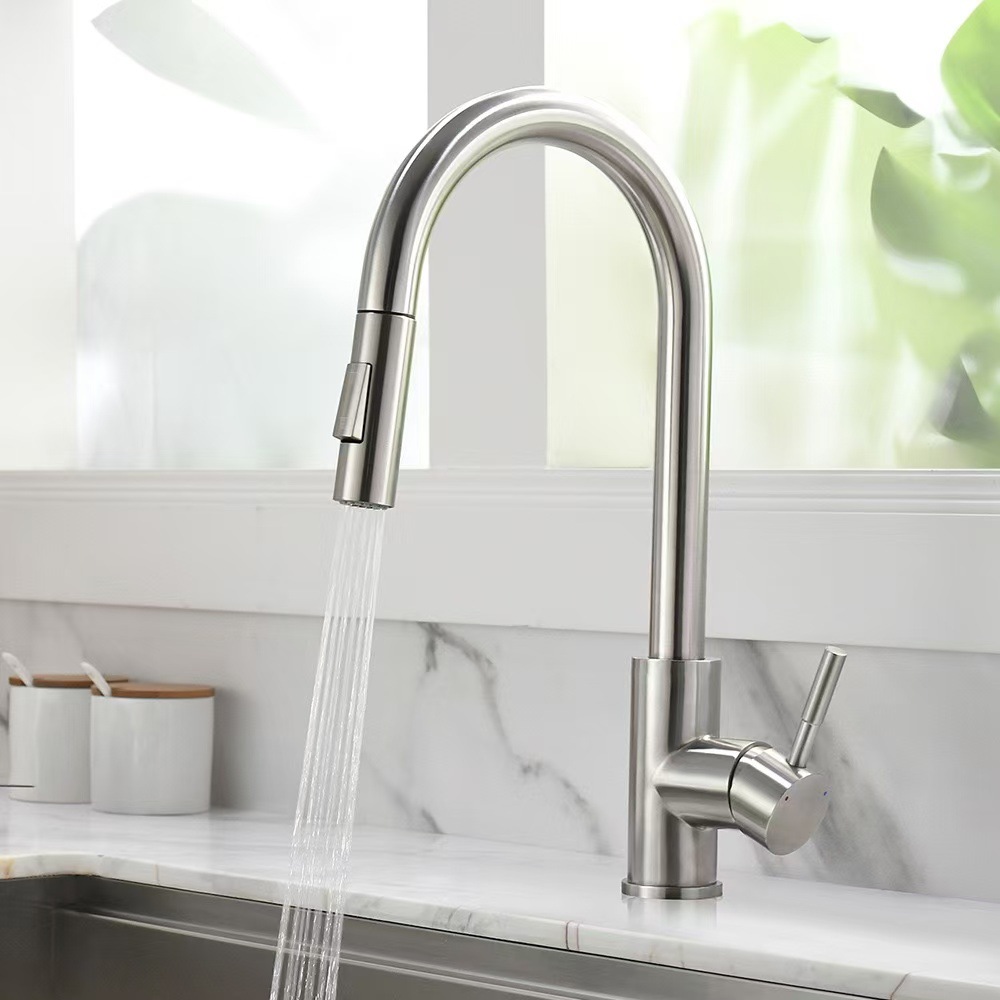 Cross-border foreign trade kitchen faucet, hot and cold telescopic sink faucet, 304 stainless steel pull-out sink faucet full figure