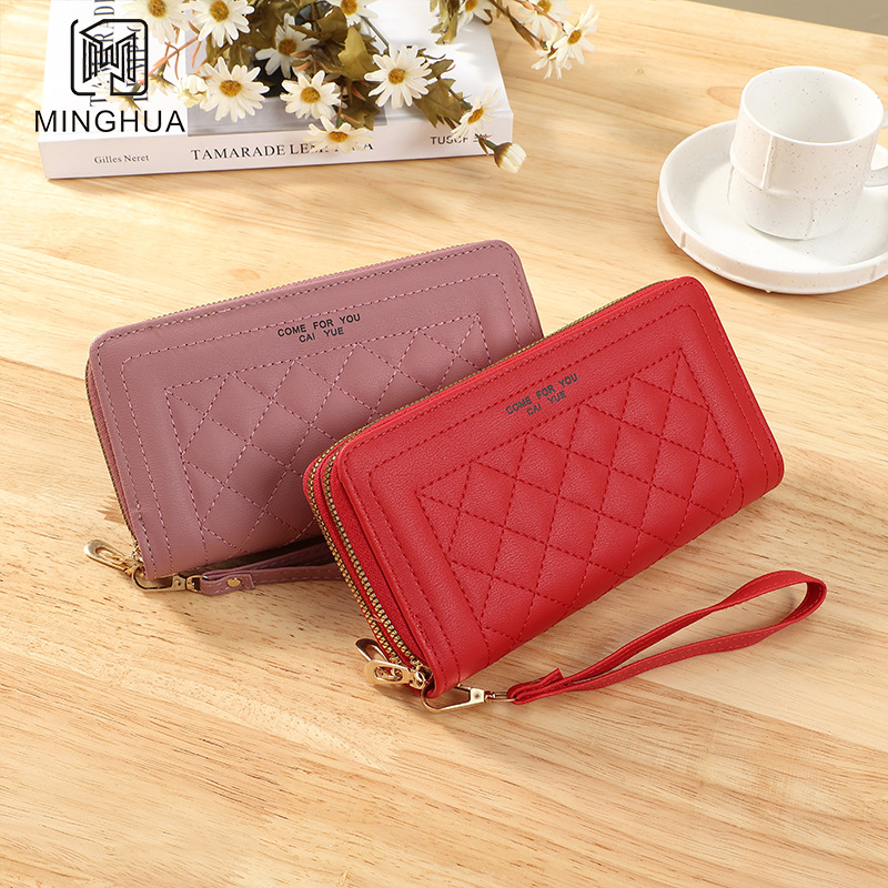New cross-border women's wallet, long coin purse, women's high-end solid color zipper clutch, source factory full figure