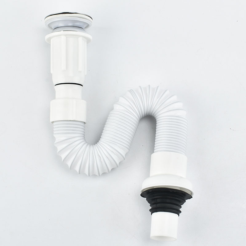 Stainless steel drainpipe, white integral thickened flap anti-odor drainpipe, washbasin, kitchen drainage pipe wholesale set full figure