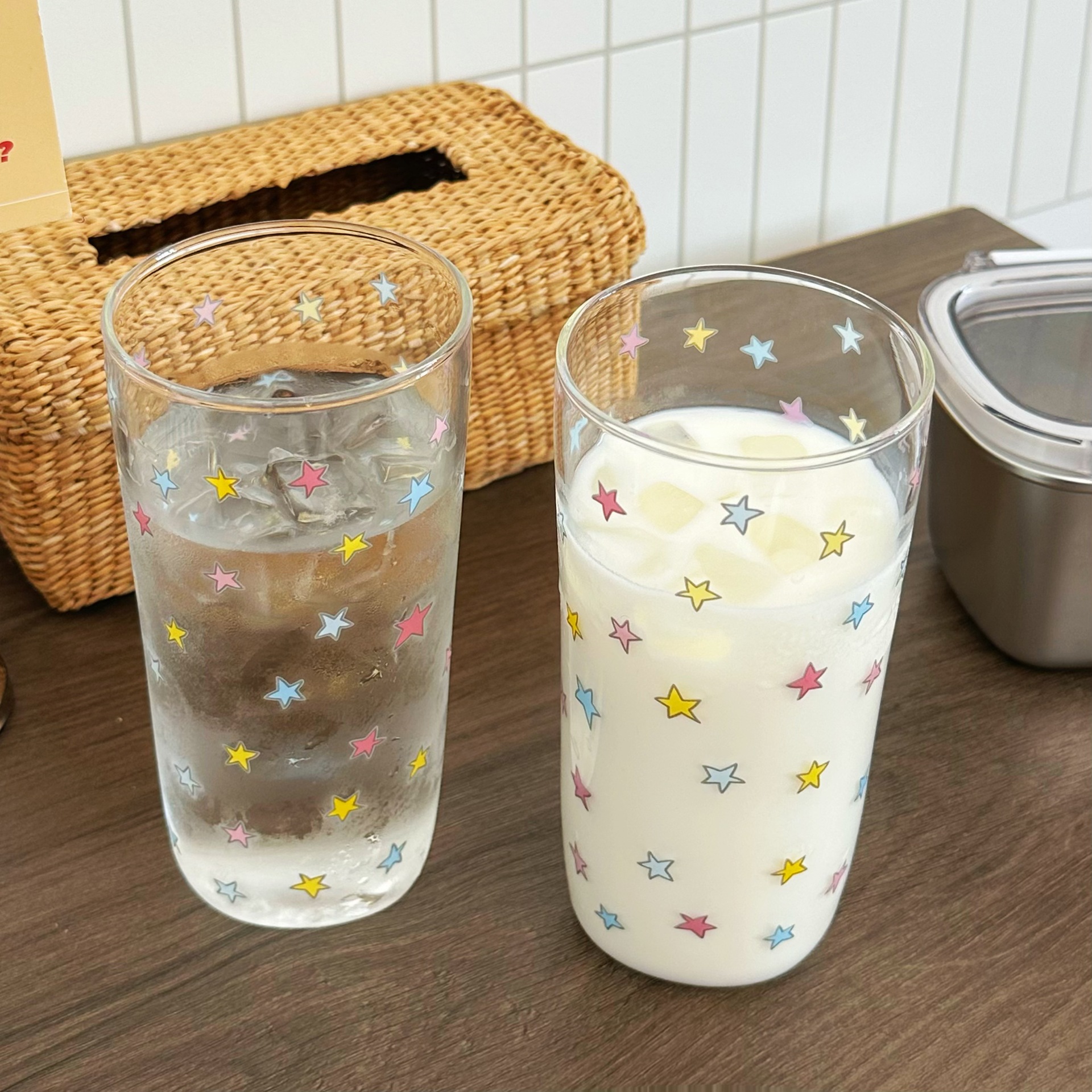 Colorful star-shaped glass cups, high appearance level, girlish heart, summer juice cups, cold drink cups, large-capacity breakfast milk cups Specification drawing