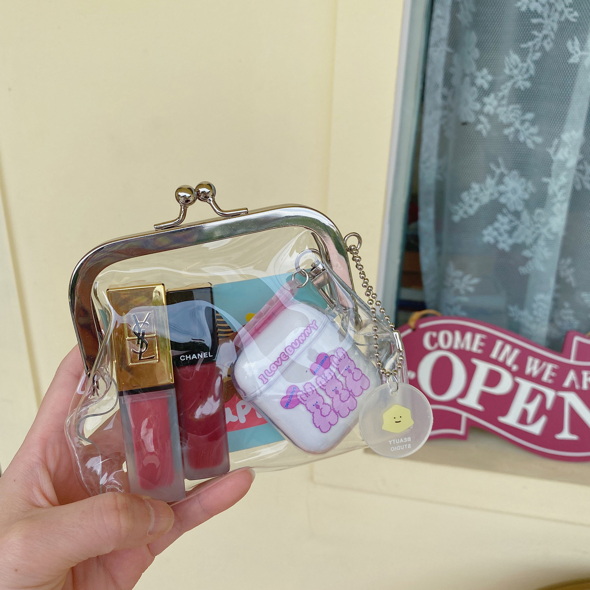 Ins-style transparent and simple iron clip bag, pvc coin purse, small item storage bag, red envelope, coin bag and card bag Specification drawing