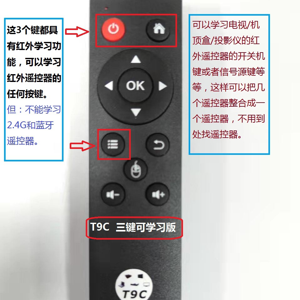 The T9C 2.4G remote control wireless USB receiver is used for network TV set-top boxes and flat-panel projectors Specification drawing