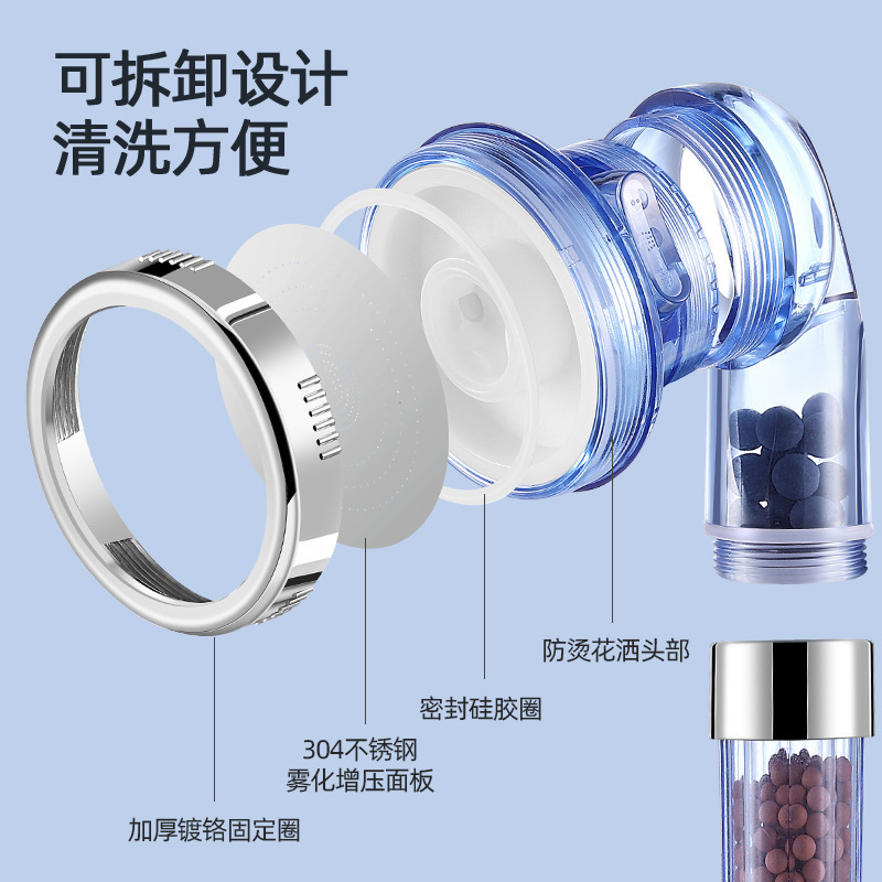 Pressurized filter showerhead, detachable and washable Tourmaline negative ion shower set, household handheld showerhead for bathing details Picture