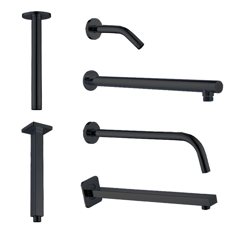The wall-mounted concealed showerhead, top spray connection pipe, concealed showerhead arm, black shower pipe, and ceiling pipe rod are round and square full figure