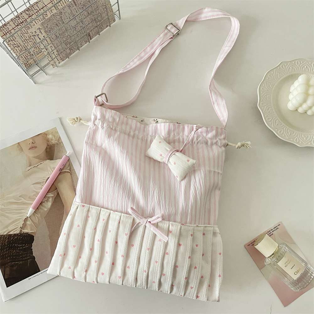 5614 Sweet and high appearance level bow stripe single-shoulder crossbody bag, women's fashionable design sense single-shoulder tote bag details Picture