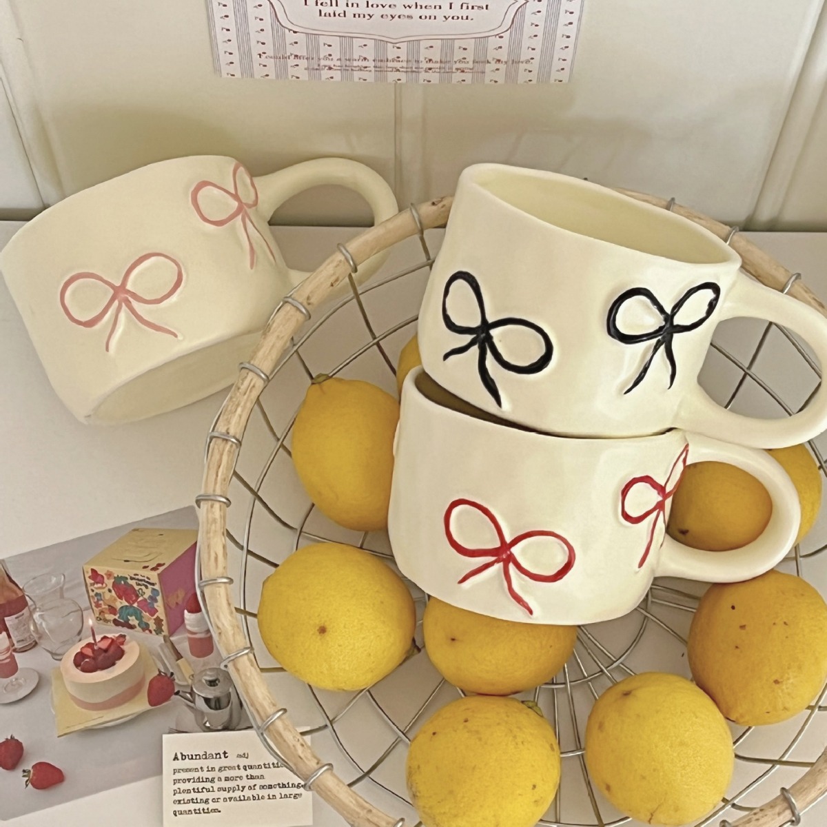 Bow mugs for girls, high appearance level, home breakfast cups, office ceramic water cups, couple cups, gift box set details Picture