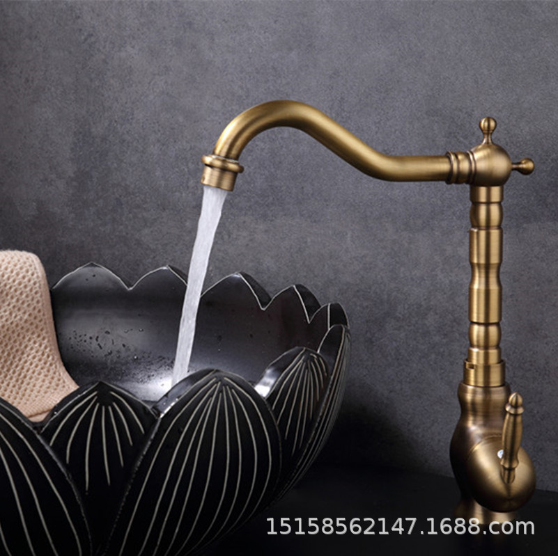 All-copper creative sink, faucet, sink, antique faucet, kitchen hot and cold water faucet, washbasin and vegetable basin faucet details Picture
