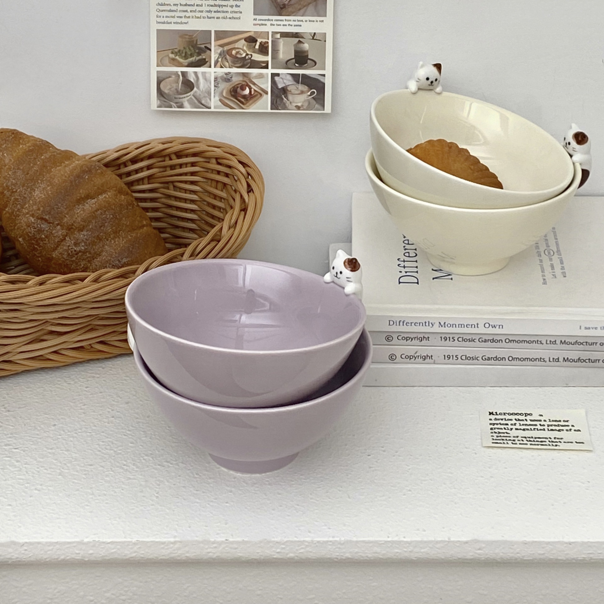 Japanese-style cat-lying bowl, cute relief ceramic bowl, three-dimensional personal tableware for cats, purple high-appearation-level rice bowl Application Scenario