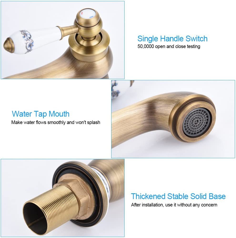 European-style antique brass faucet, blue and white porcelain faucet, magic lamp, antique black, gold and white gold washbasin details Picture