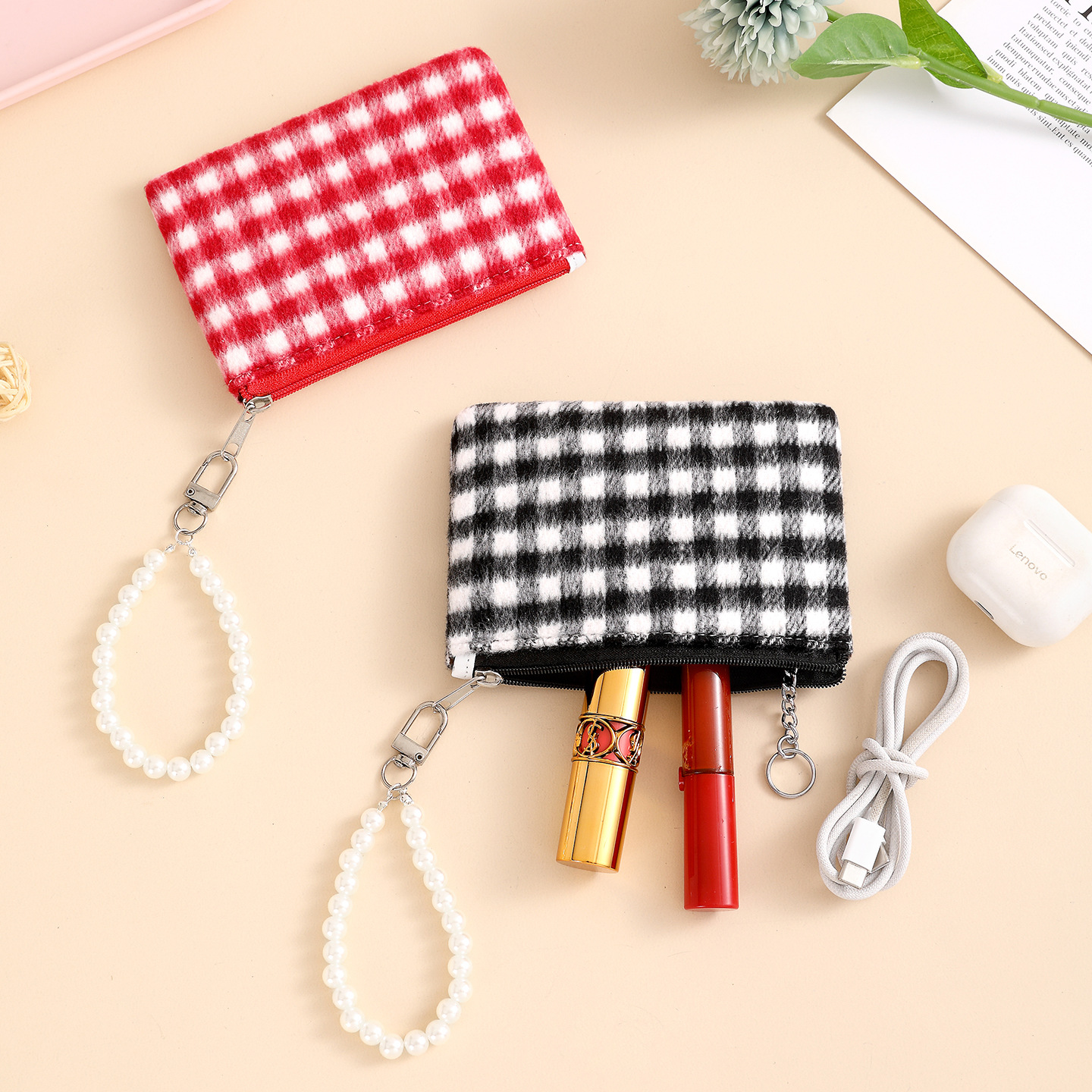 New coin purse, small makeup bag, student headphones, lipstick storage bag, portable small bag, girls' touch-up bag Specification drawing