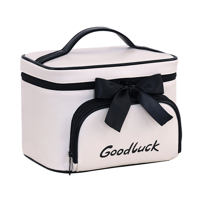 Light luxury small fragrance style, large-capacity cosmetics storage bag with compartmentalized layers, travel portable multi-functional hand-held makeup case Item Picture