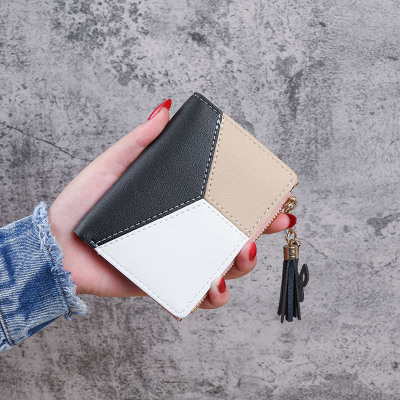 A new short Korean-style, color-blocking, fringed, ultra-thin two-fold wallet for women, a fresh card case, and a women's coin purse Item Picture