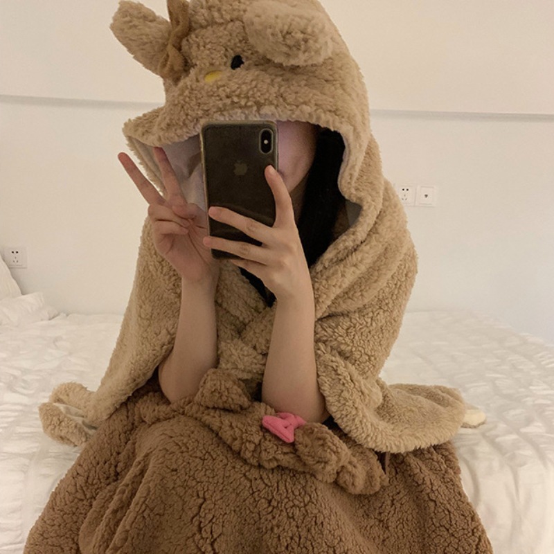 Cute cartoon kitten shawl 2023 new autumn and winter thickened warm blanket with hat velvet blanket, nap blanket cape details Picture