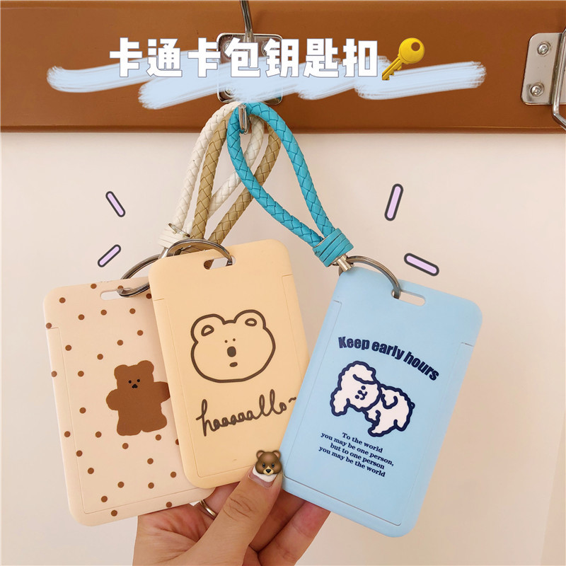 Bow rabbit plush card holder, cute animal meal card for Korean campus, Polaroid idol mini card display pendant full figure