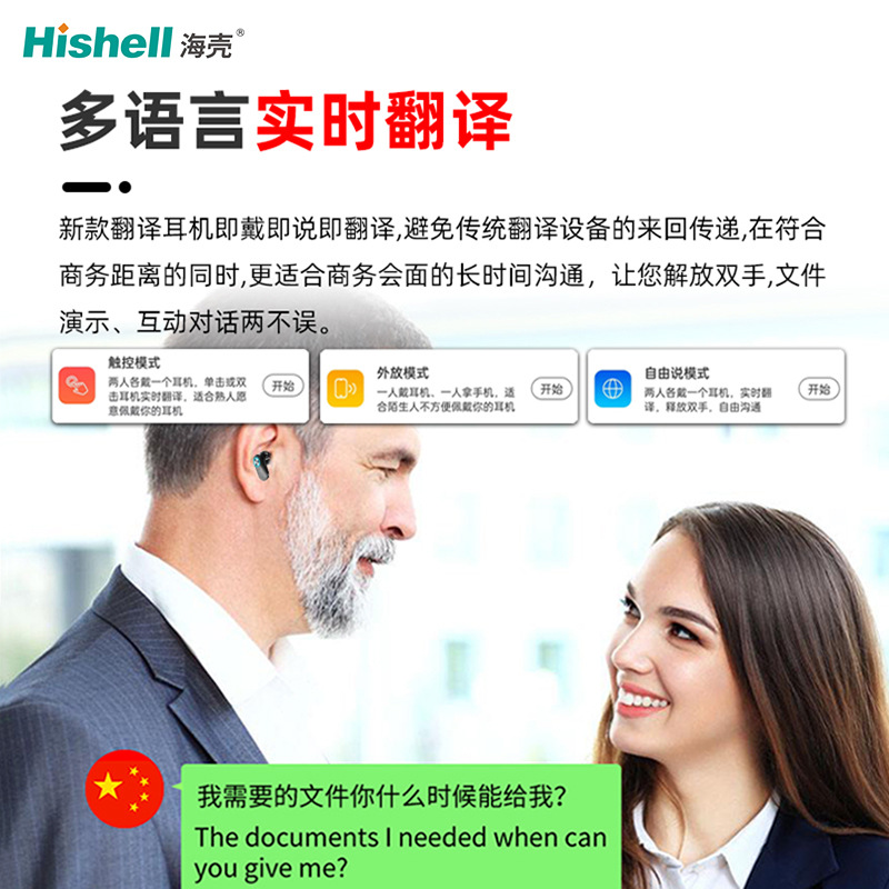 Wireless Bluetooth translation headphones, overseas travel conference simultaneous interpretation headphones, English, Russian and French translators details Picture
