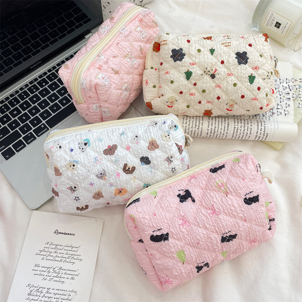 31291 Fresh quilted hand-held makeup bag for girls, large capacity, cute storage, student zipper stationery bag, pen case Specification drawing