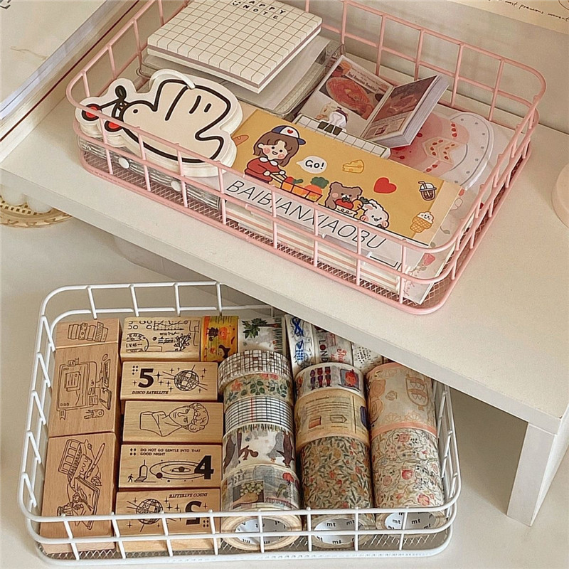 ins Nordic-style iron storage basket, office kitchen snack, cosmetics, sundries storage box, dormitory shelf Item Picture