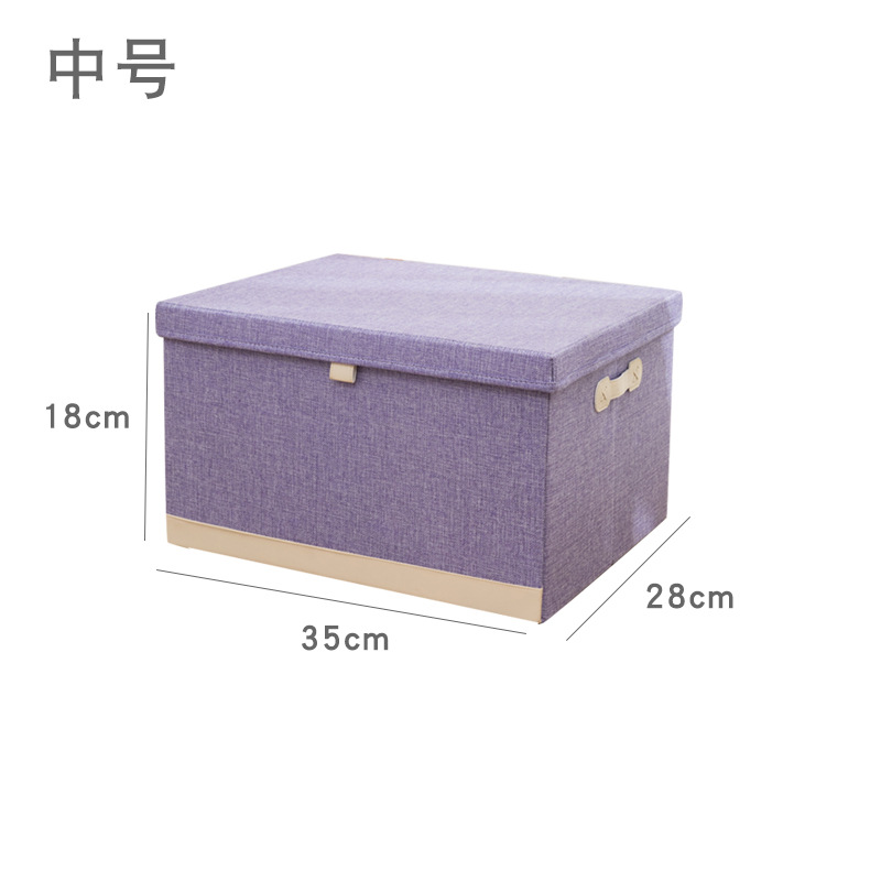 Cross-border foreign trade storage box, solid-color cotton and linen foldable wardrobe, clothes storage box, toy top and bottom cover storage box Item Picture