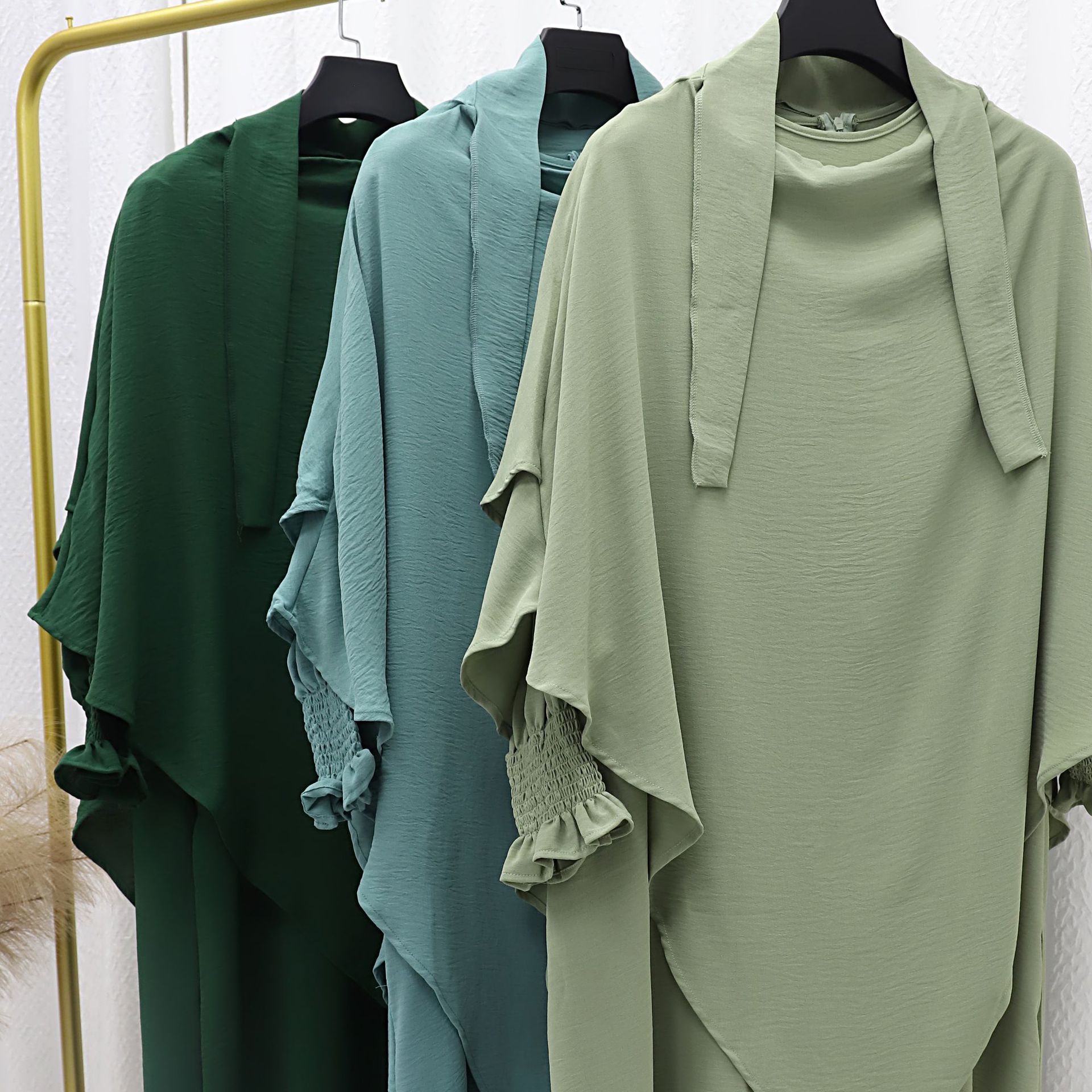 2024abaya AliExpress Amazon Dubai Turkish solid color dress with headscarf Muslim headscarf pic 3