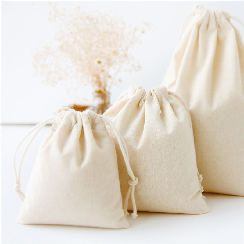 N185 wholesale cotton and linen fabric bag, solid color drawstring opening storage bag, diy drawstring bag, portable home pocket full figure