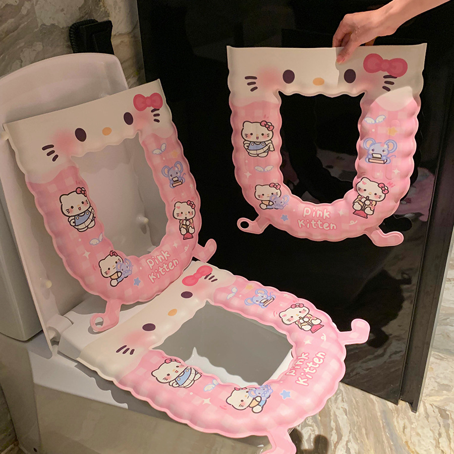 Pink cat foot toilet seat, 2025 new style home waterproof toilet seat, eva adhesive type, suitable for all seasons full figure