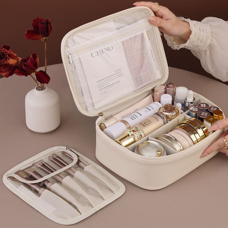 Cosmetics partition storage bag, portable large-capacity makeup bag, light luxury and high-end feel, travel portable hand-held toiletry bag full figure
