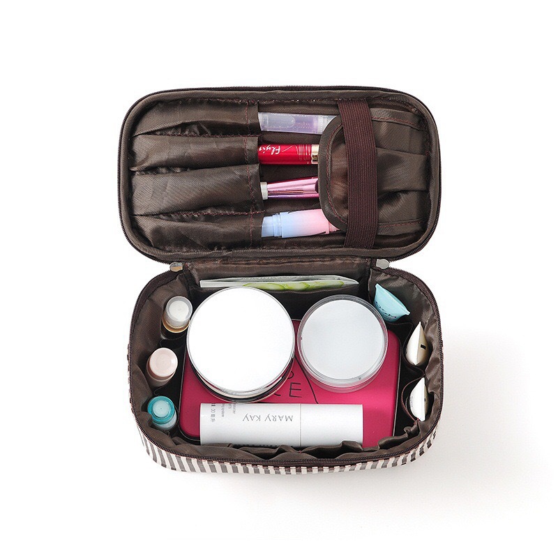 New simple striped makeup bag, hand-held cosmetics storage bag, travel portable large-capacity square toiletry bag Item Picture