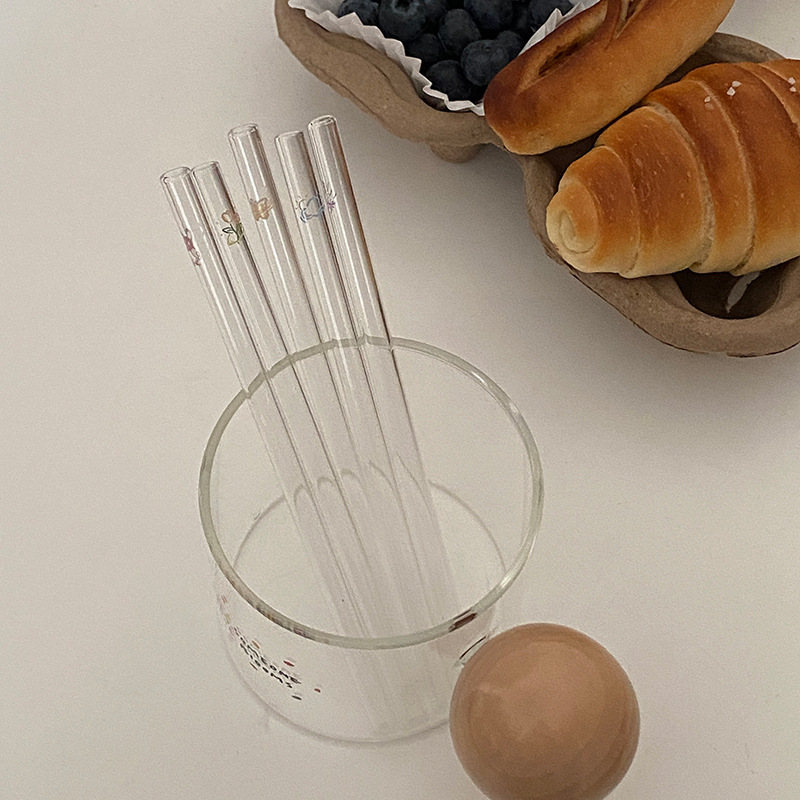 Bow-shaped glass straws, ins exquisite tulip eco-friendly straws, coffee and milk, cute and heat-resistant straws for adults Specification drawing