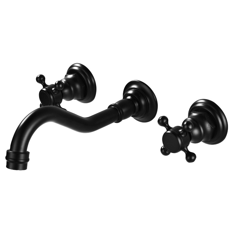 Concealed wall-mounted washbasin faucet, black all-copper built-in cold and hot washbasin countertop faucet Item Picture