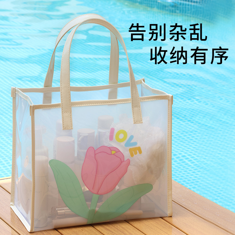 Summer jelly beach bag for women, transparent hand-held bag, PVC storage bag, niche portable handbag, single-shoulder bag Specification drawing