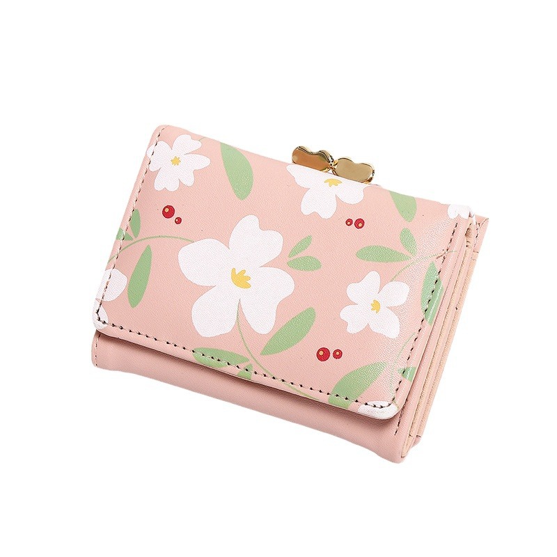 Printed girl coin purse, three-fold student wallet, card case integrated, short card case, coin purse, mini small bag Item Picture