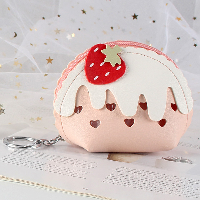 Strawberry ice cream, cute mini coin purse, small loose change bag, Douyin zipper student wallet, short style for women full figure