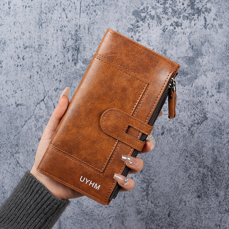 New Korean-style long wallet with zipper buckle, PU large capacity, multi-position pocket, clutch for women wholesale full figure