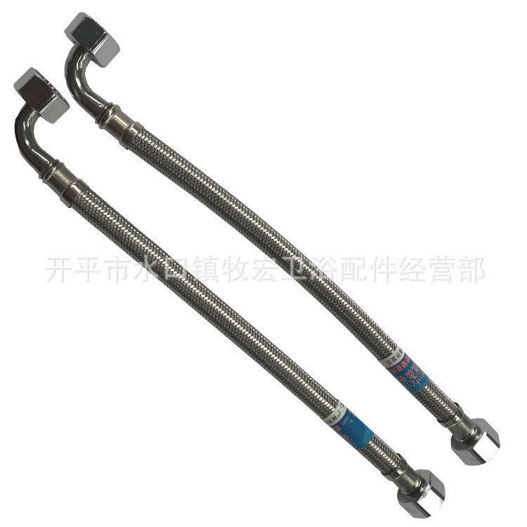 Stainless steel braided metal hose, 90-degree elbow, 4-point 304 faucet Angle valve, connected to water heater, toilet and bathroom Item Picture