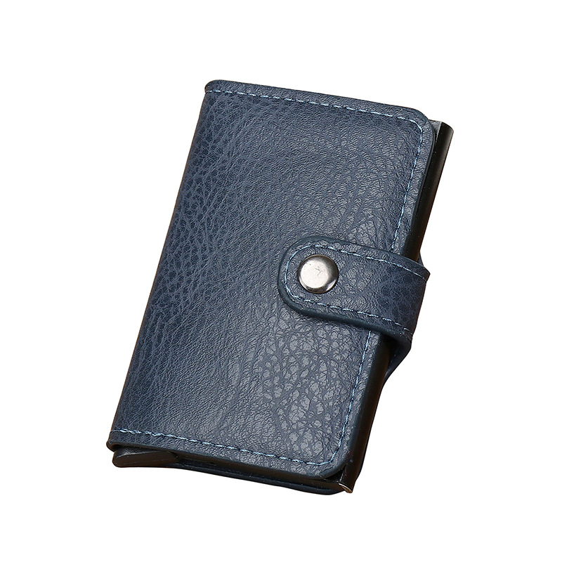 Men's small card case, ID card bag, European and American buckle, RFID automatic card spring, retro card holder, anti-magnetic card holder storage bag Item Picture